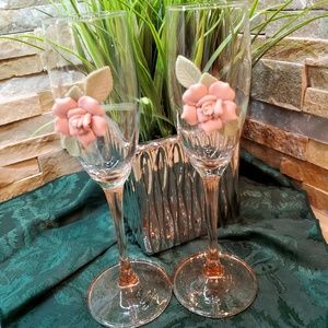 VINTAGE LILLIAN ROSE BRIDE&GROOM TOASTING GLASSES